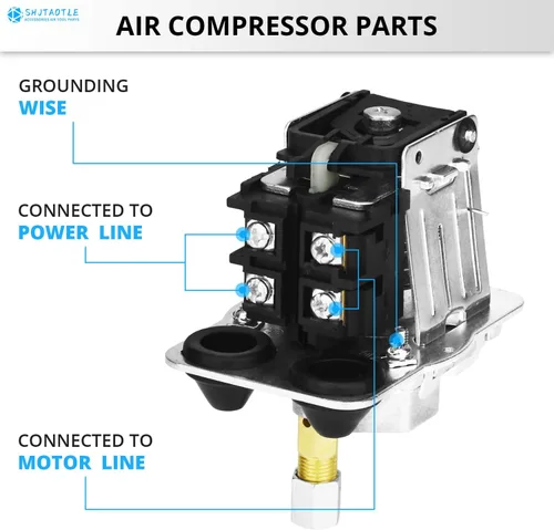 Miniatura 5 de Válvula de control universal del interruptor de presión del compresor de aire (90-120 PSI, 110V-240V) con regulador de 0-180 PSI y válvula de alivio