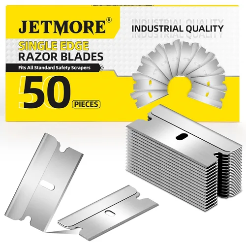 JETMORE Cuchillas de afeitar de un solo filo, paquete de 50 cuchillas de afeitar de acero de alto carbono para raspador, cuchillas afiladas para