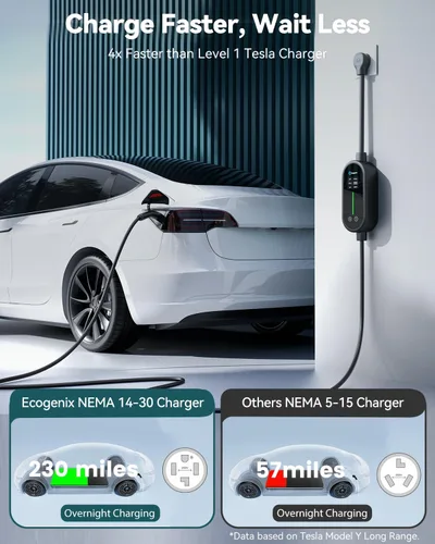 Miniatura 4 de Ecogenix Cargador Tesla para Hogar de Nivel 2, Cable de Carga Móvil Portátil de 24A/240v con Salida para Secadora para Modelo 3/Y/S/X, Amperaje