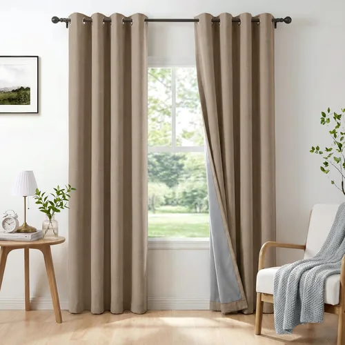 Miniatura 14 de 100% Blackout Shield Cortinas opacas de lino para dormitorio de 45 pulgadas de largo, cortinas beige con ojales para sala de estar, cortinas