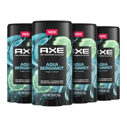 AXE Fine Fragrance Collection Desodorante en barra Aqua Bergamota, 4 unidades, protección contra olores 48H infundida con aceites esenciales de