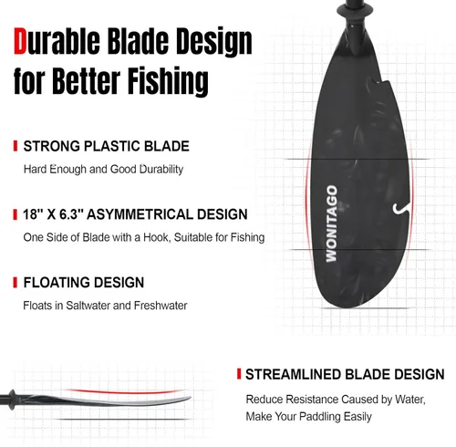 Miniatura 2 de Remos de kayak para pescadores, remo de aluminio con palas de plástico y correa de remo, remos flotantes ajustables para kayak de pesca, 3 piezas