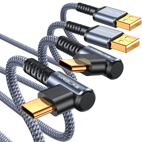 Miniatura 8 de MRGLAS Cable de carga USB C de 3.2A, [4 unidades, 10+6.6+3.3+1.6 pies] USB A a USB C en ángulo recto chapado en oro tipo C cargador de carga rápida