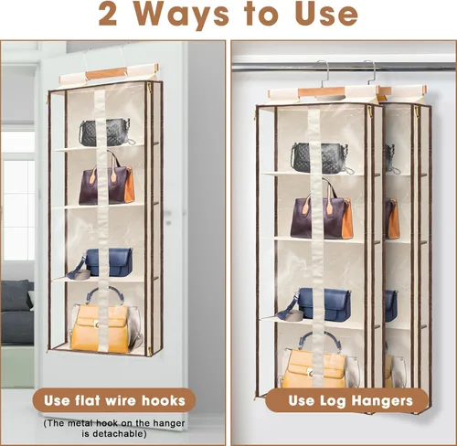Miniatura 4 de Silkfly Paquete de 2 organizadores colgantes para colgar bolsos para armario, colgador de almacenamiento transparente con soporte de cremallera
