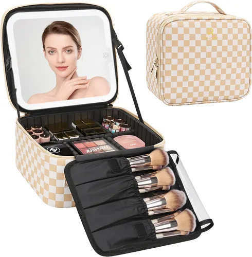 Miniatura 29 de Relavel Estuche de maquillaje con espejo LED, 01-Negro, Bolsa de maquillaje de viaje con espejo LED para niñas