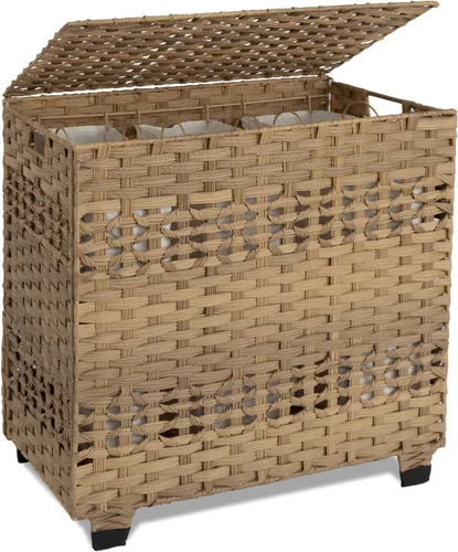 OIAHOMY Cesta de lavandería con tapa, cesta de ropa de 140 litros con 3 bolsas extraíbles con forro, cesta plegable con tapa, cesta de mimbre