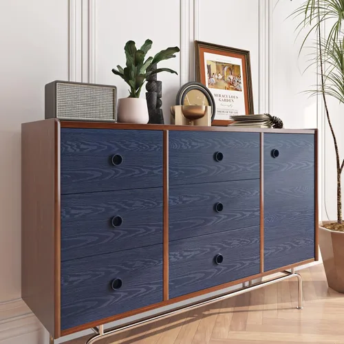 Miniatura 3 de Livelynine Papel tapiz de madera azul de 15.8 x 394 pulgadas para gabinetes de cocina, papel de contacto de madera azul marino, papel adhesivo