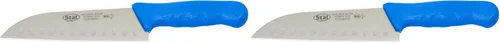 Miniatura 4 de Winco KWP-70U Stäl Stäl - Cuchillo Santoku de 7 pulgadas, hoja de acero inoxidable, borde hueco de Granton, mango de plástico azul