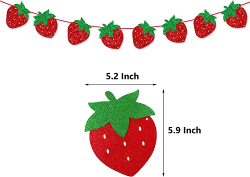 Miniatura 4 de TSJ Decoración de guirnalda de fresas con purpurina y bayas para colgar, recuerdos de fiesta temática de fresas para fiesta de cumpleaños, baby