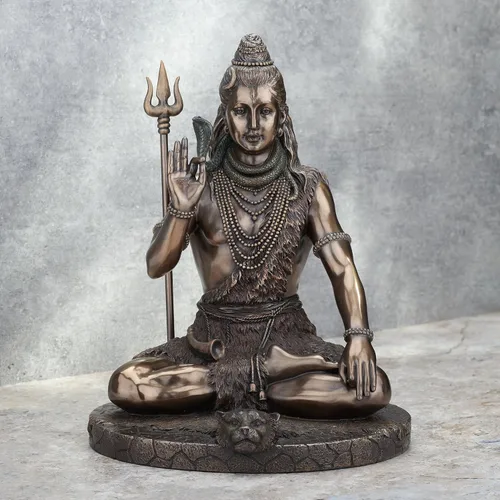 Miniatura 2 de Veronese Design Lord Shiva en meditación Pose Hindú Dios fundido en frío Resina Acabado Bronce Antiguo Estatua Escultura
