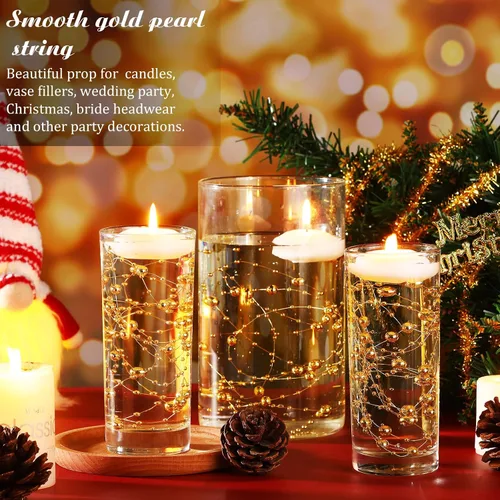 Miniatura 3 de Hicarer Cadena de perlas de 157 pies con 24 cuerdas para velas flotantes, perlas de imitación como relleno de jarrón, ideal para bodas, fiestas