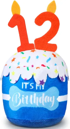 Miniatura 15 de Dansydaisy Accesorios de juguete de pastel de cumpleaños para perros, regalos para niñas y niños, juguete de peluche chirriante para decoración