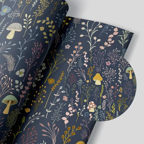 Miniatura 6 de Papel tapiz bohemio para despegar y pegar, papel tapiz autoadhesivo extraíble de vinilo de hongos azules para decoración de dormitorio, 17.3 x 236
