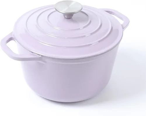 HAWOK Horno holandés de hierro fundido esmaltado de 3 cuartos de galón, diámetro 7.87 pulgadas con tapa, morado
