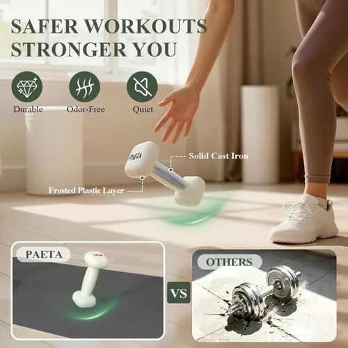 Miniatura 5 de PAETA Mancuerna de neopreno, pesas de mano con agarre curvado para mujer, antideslizantes, antirollo, mancuernas cuadradas para entrenamiento