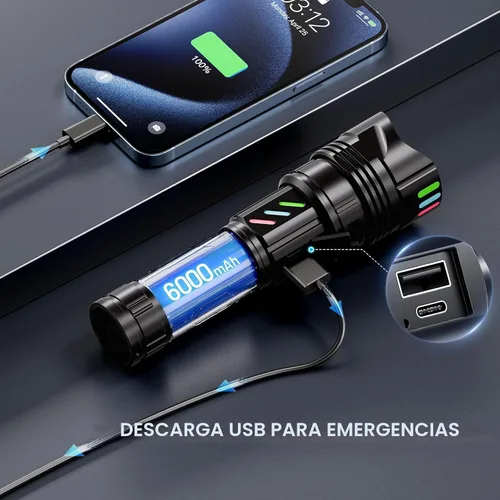Miniatura 5 de Esgofo Linterna Súper Brillante 10000 Lúmenes Altos Recargable, Potentes Luces LED Flash de Larga Distancia 3280ft, Larga Duración 10H Función
