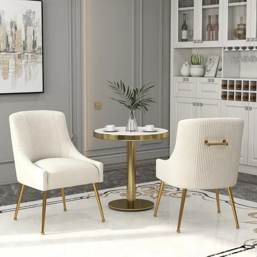 Miniatura 7 de Sillas de comedor modernas, sillas de comedor tapizadas en terciopelo con patas doradas, juego de 2 sillas de acento con capitoné para sala de Beige