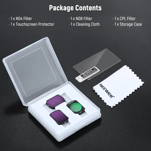 Miniatura 9 de NEEWER ND & CPL Kit de Filtros para Pocket 3 (Paquete de 3), ND4 ND8 CPL Juego de Filtros Polarizadores de Densidad Neutra Magnéticos con Vidrio