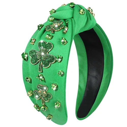 Miniatura 10 de mokkia Diadema para el día de San Patricio para mujer, diadema de trébol verde, diadema de cristal con diamantes de imitación anudada, accesorios