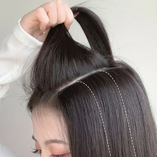 Miniatura 5 de Extensión de cabello invisible de una pieza con clip en la parte superior y lateral para mujeres, peinados de soplo de 6 pulgadas, color negro