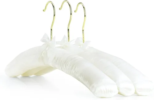 Miniatura 7 de HANGERWORLD 4 perchas acolchadas clásicas de satén marfil de 17 pulgadas para vestido de novia antideslizantes con gancho dorado