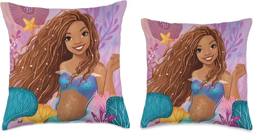 Miniatura 3 de Disney Little Mermaid Ariel Under The Sea Smile - Almohada de 16 x 16 pulgadas, multicolor