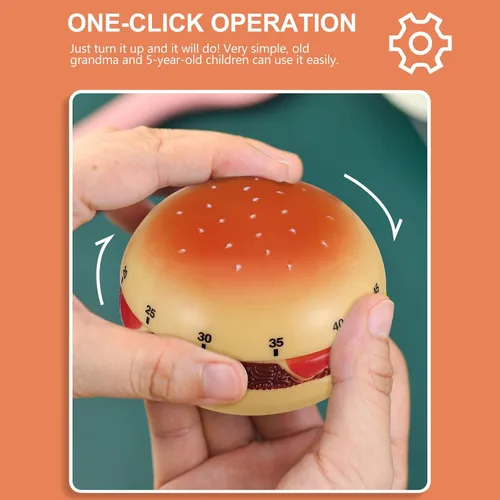 Miniatura 6 de Cabilock Temporizador mecánico de cocina, en forma de hamburguesa de 60 minutos, recordatorio de huevo giratorio de viento de cuenta regresiva