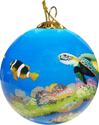 Miniatura 3 de Adorno de Navidad de vidrio soplado Playa de cacao de tortuga marina Pintado a mano en el interior Arte original Incluye caja de regalo