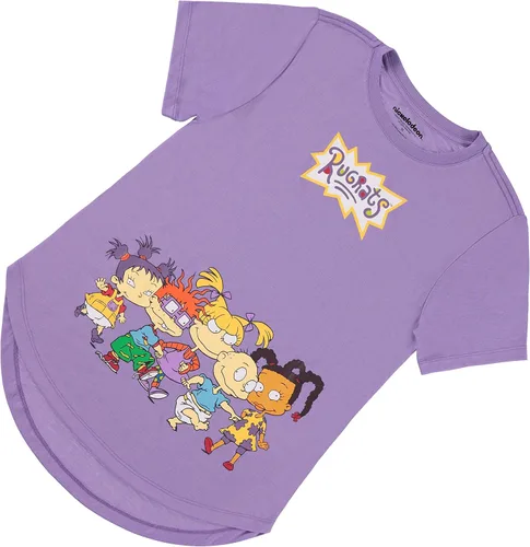 Miniatura 6 de Nickelodeon Camisa de moda para mujer de los años 90, Rugrats, Angelica and Chuckie - Camiseta de manga corta con dobladillo curvado delantero