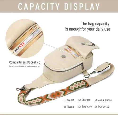Miniatura 5 de KUANG! Bolso bandolera para mujer, de piel sintética, pequeña, bandolera, multiusos, para el pecho, para mujer, ciclismo, viajes