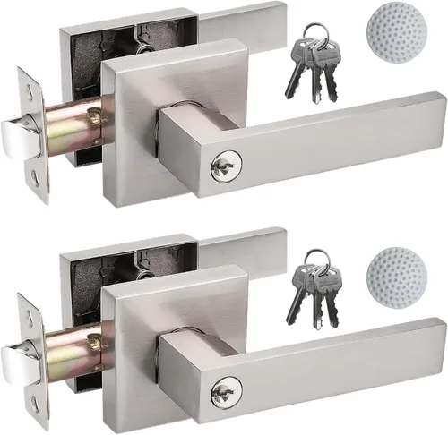 Miniatura 12 de Manija de puerta negra mate resistente, manija de puerta de entrada con llave igual, pomos de puerta con cerradura y llave, manija de puerta Negro