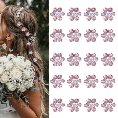 Miniatura 9 de YISSION 20 pinzas para el pelo con flores de diamantes de imitación, lindas horquillas azules pequeñas decorativas para el pelo de boda, pasadores