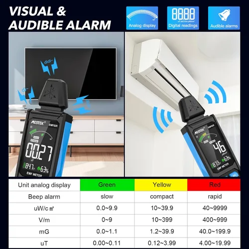 Miniatura 5 de Medidor EMF, MESTEK 5 en 1 Detector de Radiación EMF Recargable, Detector de Radiación, Medidor de Campo Eléctrico, Medidor de Fuerza de Campo