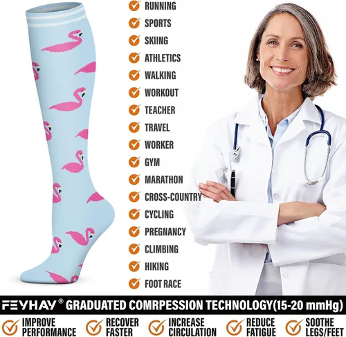 Miniatura 34 de FEYHAY Calcetines de compresión de cobre (5 pares) de 15-20 mmHg, la circulación es la mejor atlética y diaria para hombres y mujeres, correr