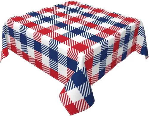 Miniatura 31 de 4th of July Tablecloth Square 60x60 Inch,Red White Buffalo Plaid Check Blue Patriotic Stars Table Cloth,Stain Resistance Polyester Independence Day