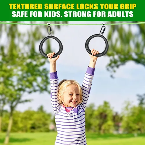 Miniatura 2 de SELEWARE Anillos de columpio de trapecio, anillos de gimnasia antideslizantes, anillos de ejercicio para gimnasio en casa, patio de recreo, guerrero