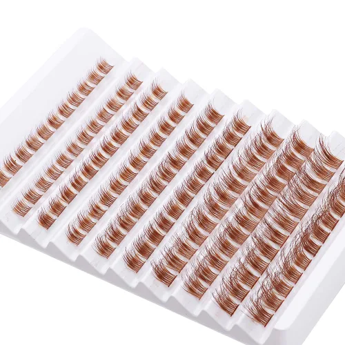Miniatura 6 de Extensiones de pestañas postizas en racimo de color marrón, 140 unidades, aspecto natural, rizo D, pestañas de ojo de gato, extensiones de pestañas