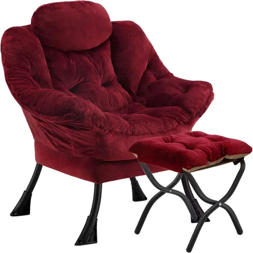 Miniatura 12 de Silla perezosa con otomana plegable, sofá de ocio, sillón de tela suave con reposabrazos y bolsillos laterales, silla de lectura con reposapiés