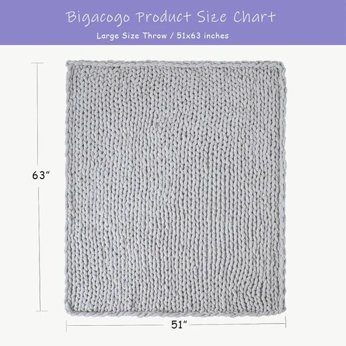 Miniatura 2 de Bigacogo Manta de punto grueso de 51 x 63 pulgadas, manta de felpilla 100% tejida a mano, manta grande de punto trenzado suave y grueso, manta Gris