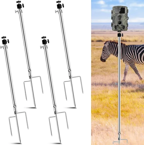 Relaxweex Soporte para cámara de juego de sendero, grueso, plegable, de acero inoxidable, soporte de estaca para cámara, soporte ajustable de 360°,