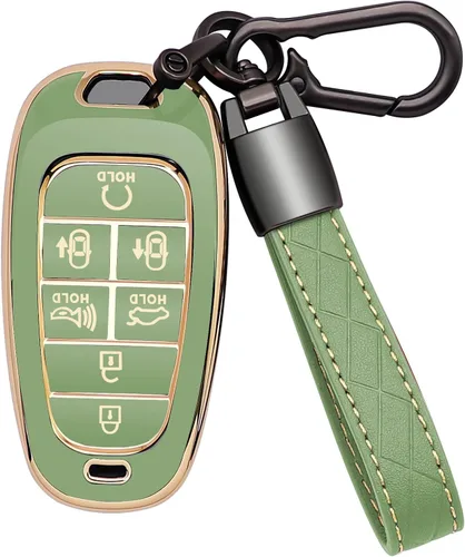 Miniatura 15 de Funda para llavero Hyundai de 7 botones con llavero de cuero, TPU suave, protección de 360 grados, funda para llave de automóvil, compatible con D