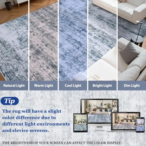 Miniatura 6 de Alfombra de área para sala de estar: alfombra de 6x9 pies para dormitorio, lavable a máquina con respaldo antideslizante, no se desprende