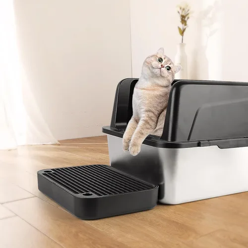 Miniatura 5 de Escalón para caja de arena, escalón para gatos, rampa, atrapador con función de filtro, fácil de limpiar, ideal para gatitos y gatos ancianos (negro)
