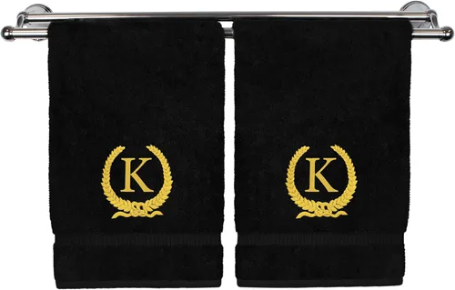 Miniatura 77 de Toalla de mano con monograma, regalo personalizado, 16 x 30 pulgadas, diseño de corona dorada bordada con letra blanca en toalla negra, extra