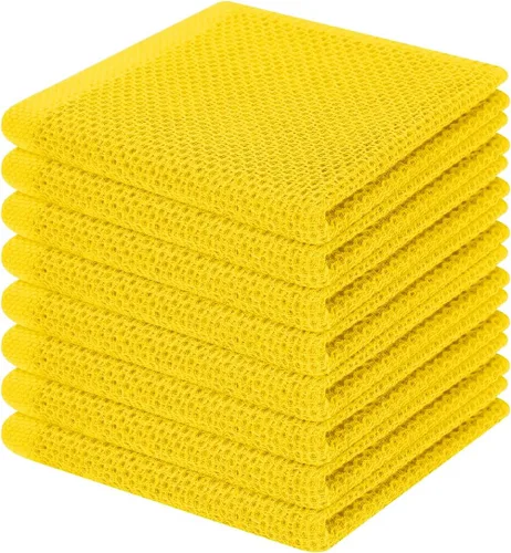 Miniatura 252 de Homaxy Paños de cocina de 100% algodón con tejido de gofre, ultra suaves, absorbentes, de secado rápido, 12 x 12 pulgadas, paquete de 6, amarillo