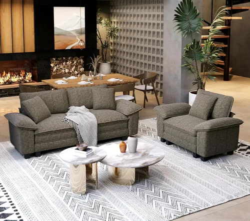 SUNSHINE VALLEY - Juego de 2 sofás para sala de estar, sofá modular de chenilla y silla en forma de nube con apoyabrazos más anchos y cojín, sofá