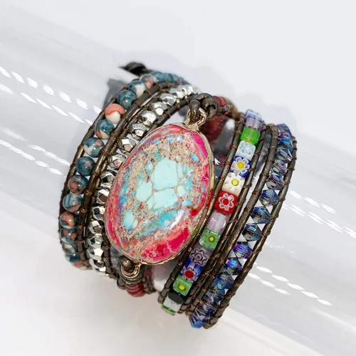 Miniatura 48 de ZOSOJONA - Pulseras bohemias hechas a mano de piedra natural, que dan vuelta, con cuentas de cristal de turquesa