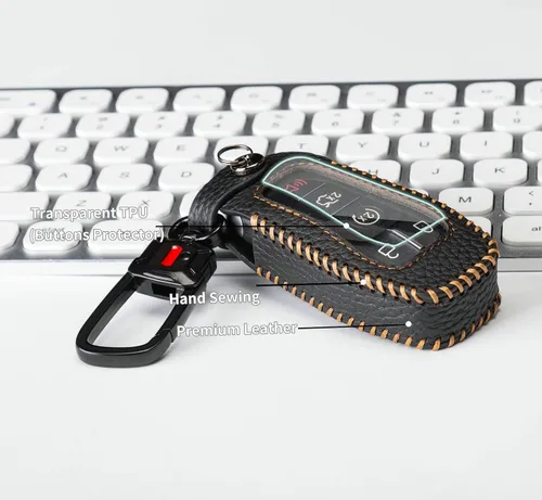 Miniatura 5 de Funda protectora de cuero para llavero Ford compatible con Explorer Mustang Fusion F150 Edge Lincoln MKZ MKC Nautilus (negro)