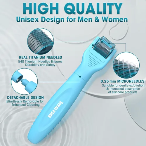 Miniatura 2 de Rodillo Derma para debajo de los ojos y la cara – Vitalysse - Herramienta de microagujas de titanio de 0.010 in para ojeras, ojos hinchados, líneas