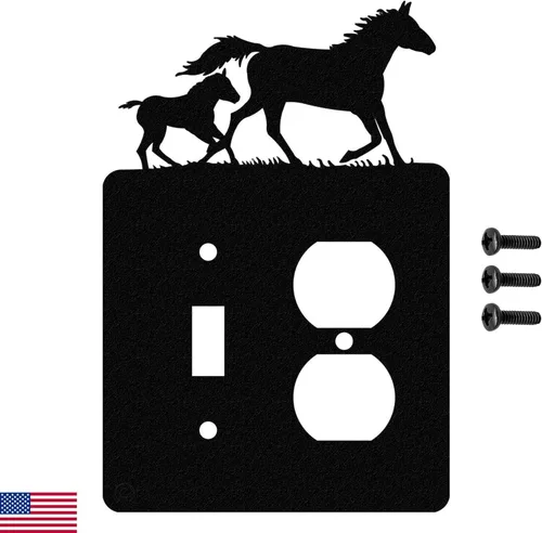 Miniatura 8 de Mare & Foal - Placa de pared para interruptor de luz de palanca (palanca simple, negro) - Fabricado en Estados Unidos